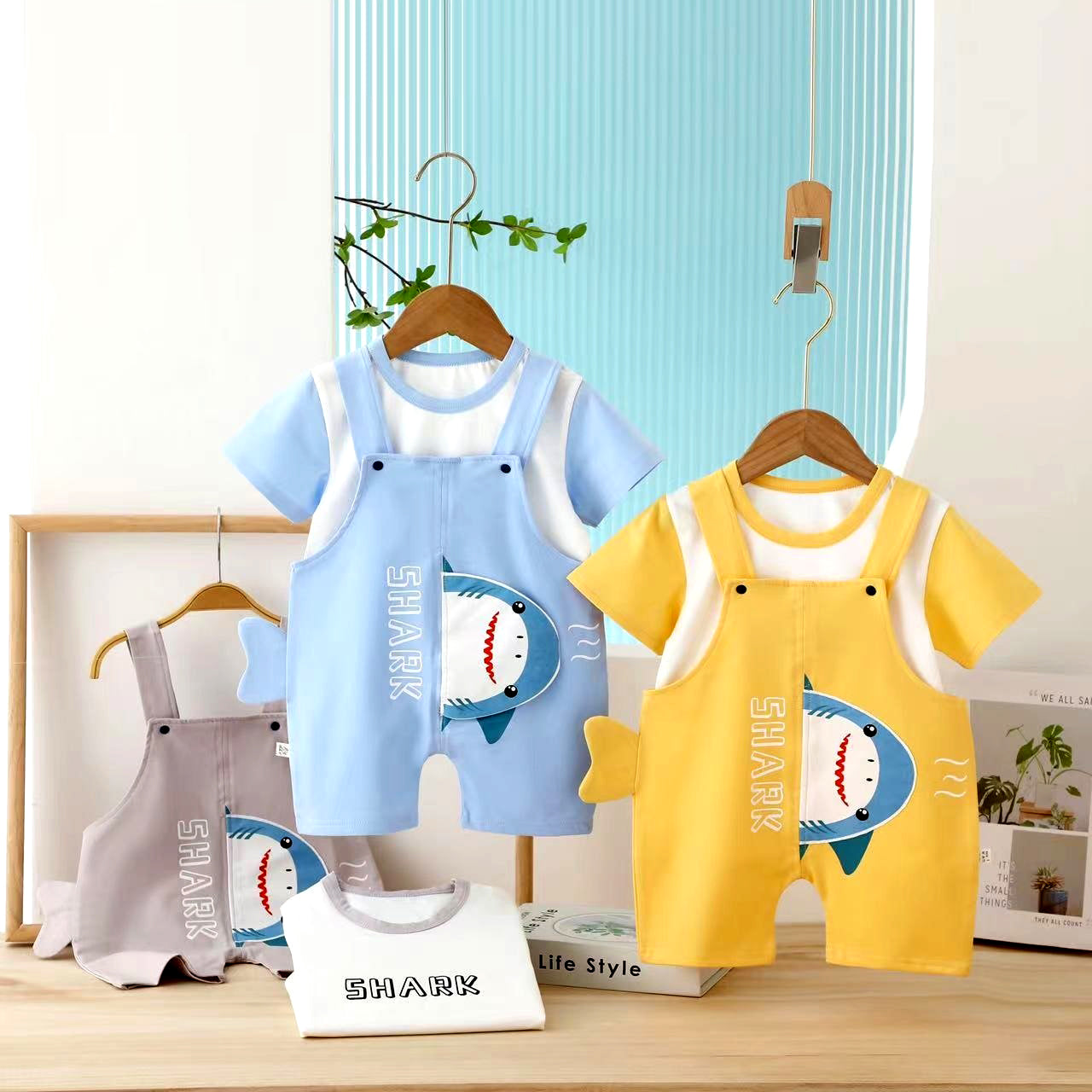 Sharky T-shirt &amp; Dungaree Set