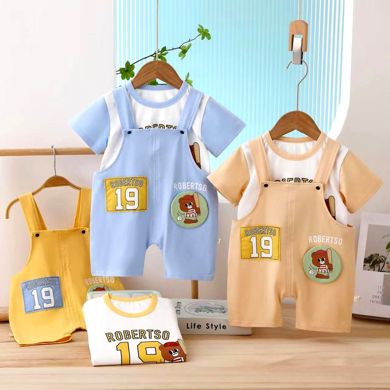 Baseball Teddy T-shirt &amp; Dungaree Set