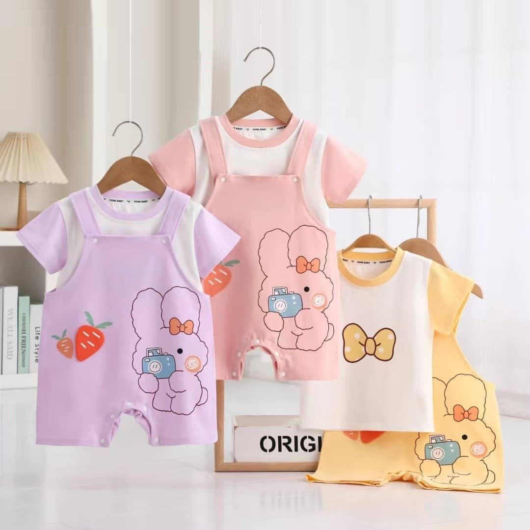 Girls Bow &amp; Bunny T-shirt, Dungaree Set