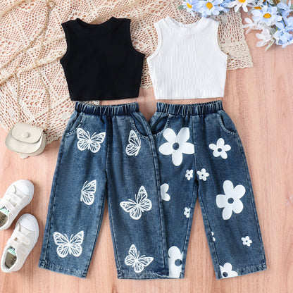 Girls Two Pcs Denim Co-ord Set