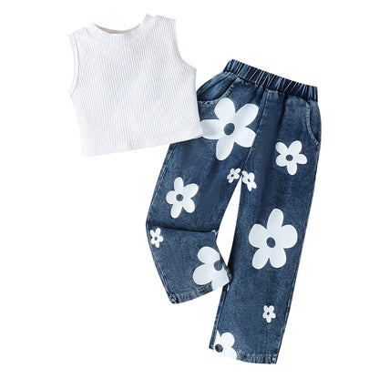 Girls Two Pcs Denim Co-ord Set