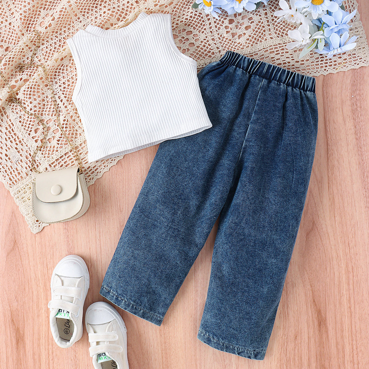 Girls Two Pcs Denim Co-ord Set