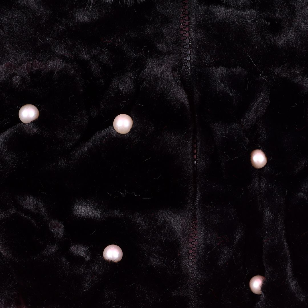 Fur warm jacket with pearls