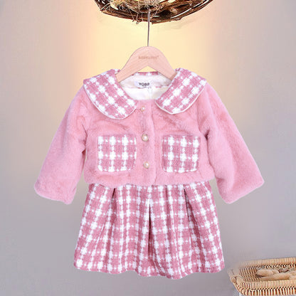 Girls warm co-ord set with checks design