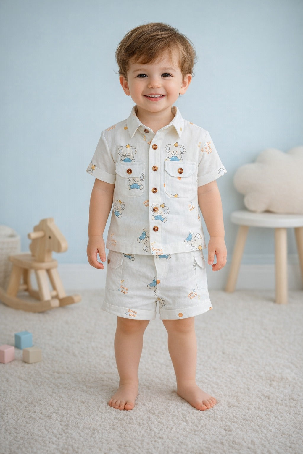 Cute Kids Cartoon Printed Shirt &amp; Shorts Co-Ord Set – Comfortable Summer Outfit for Boys-TLB2669