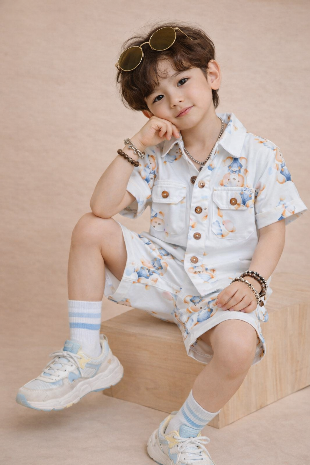 The Little Bunny Kids Teddy Print Co-Ord Shirt &amp; Shorts Set – TLB2674