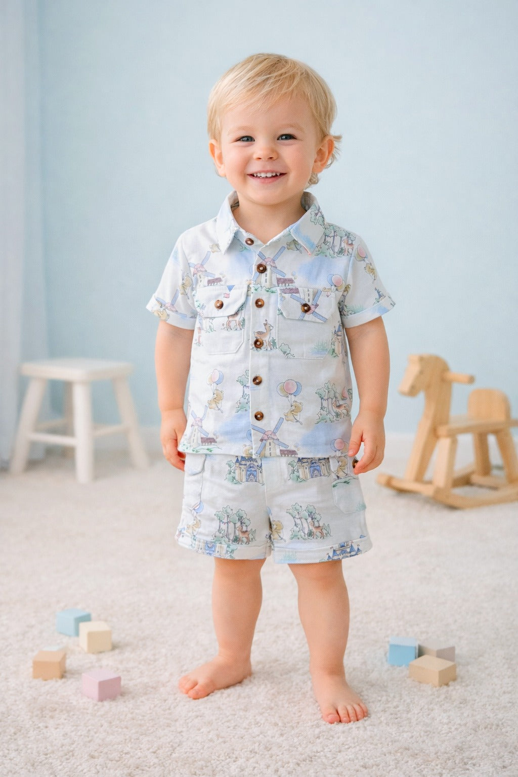 Kids Cartoon Adventure Printed Shirt &amp; Shorts Co-Ord Set – Soft and Comfortable Summer Outfit for Boys-TLB2681