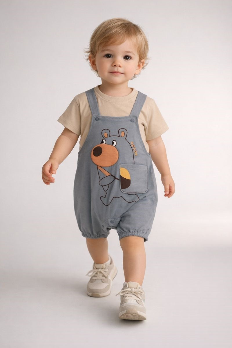 Baby Boys Cotton Dungaree Romper Set with T-Shirt | Soft Comfortable Toddler Outfit | Casual Everyday Wear for Kids-TLB2900