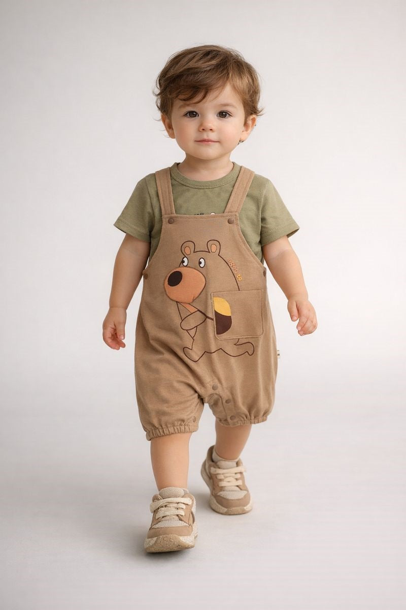 Baby Boys Cotton Dungaree Romper Set with T-Shirt | Soft Comfortable Toddler Outfit | Casual Everyday Wear for Kids-TLB2900
