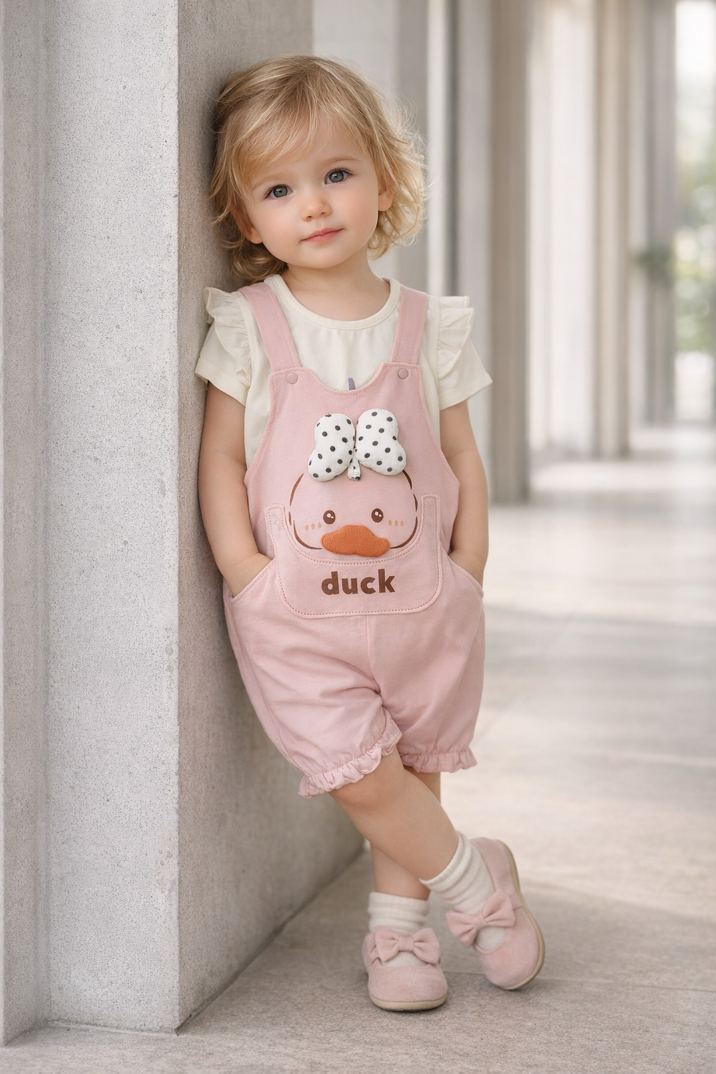 Baby Girls Cotton Dungaree Romper Set with T-Shirt | Soft Comfortable Toddler Outfit | Casual Everyday Wear for Kids-TLB2901