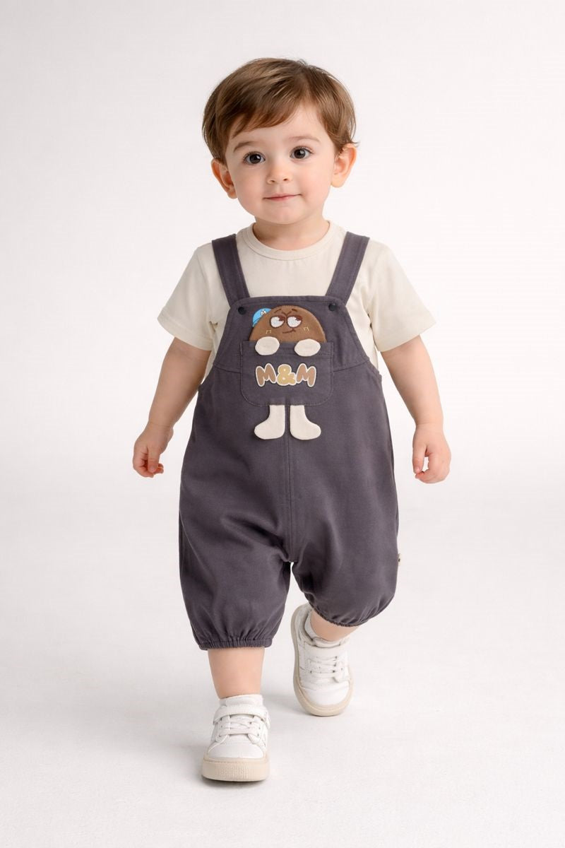 Baby Boys &amp; Girls Cute Cartoon Applique Dungaree Set with T-Shirt-TLB2903
