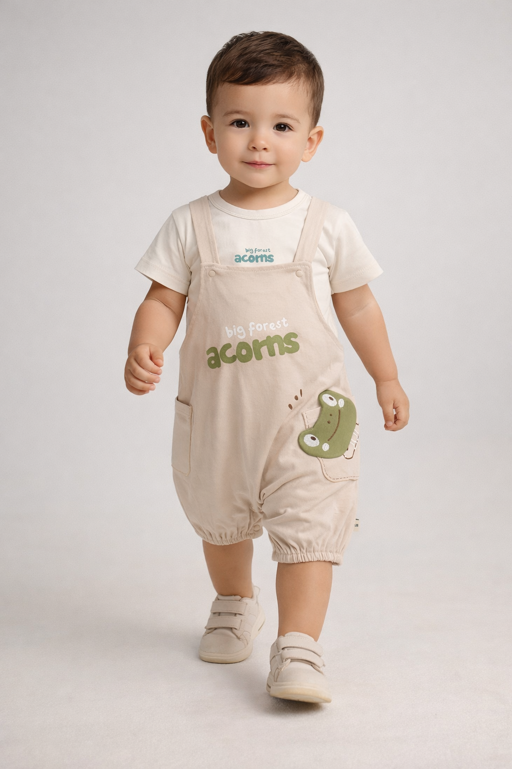 Baby Boys &amp; Girls Big Forest Print Applique Dungaree Set with T-Shirt-TLB2907