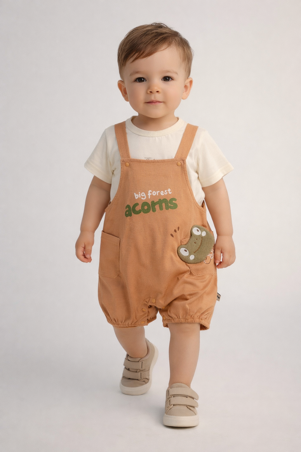 Baby Boys &amp; Girls Big Forest Print Applique Dungaree Set with T-Shirt-TLB2907