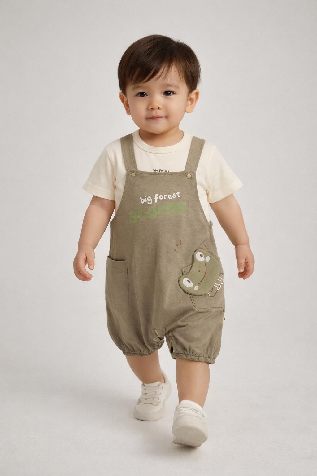 Baby Boys &amp; Girls Big Forest Print Applique Dungaree Set with T-Shirt-TLB2907