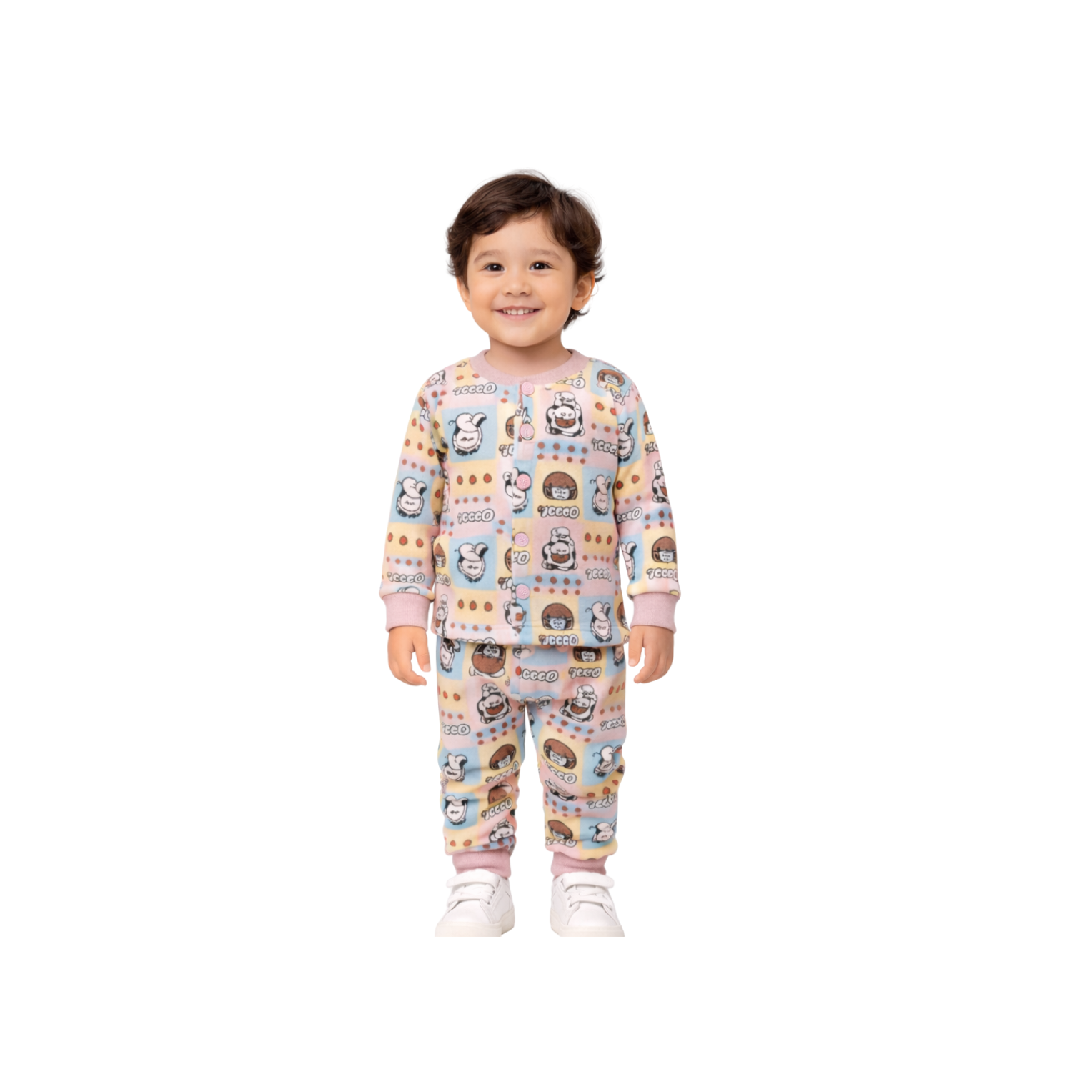 Printed Brushing Button-Front Apparel Set