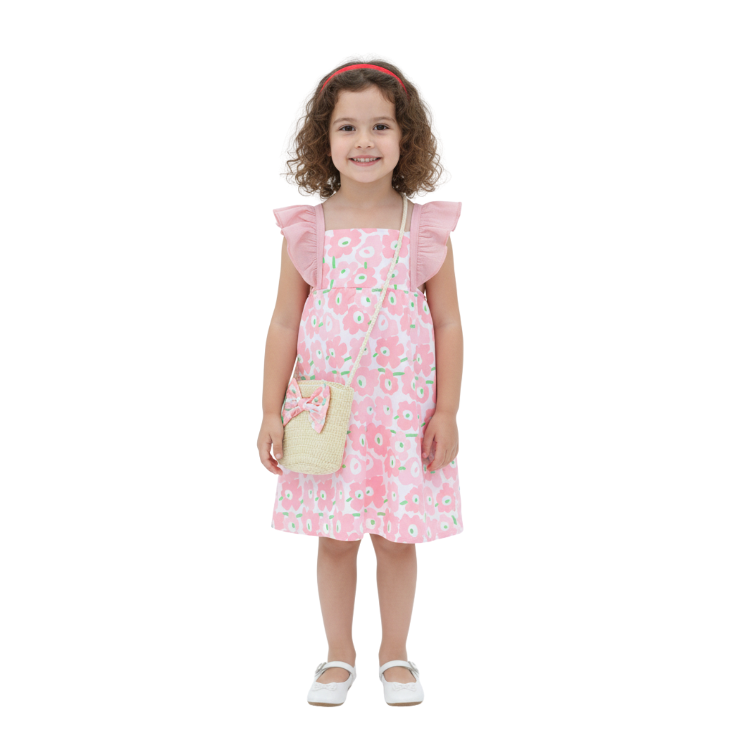Girls Flutter Sleeve Frock with Sling Bag Set