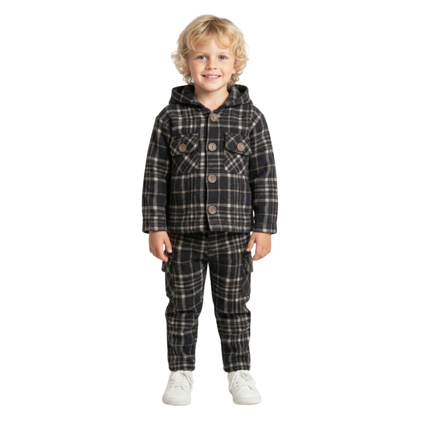 Premium Jacquard Check Hooded Utility Set