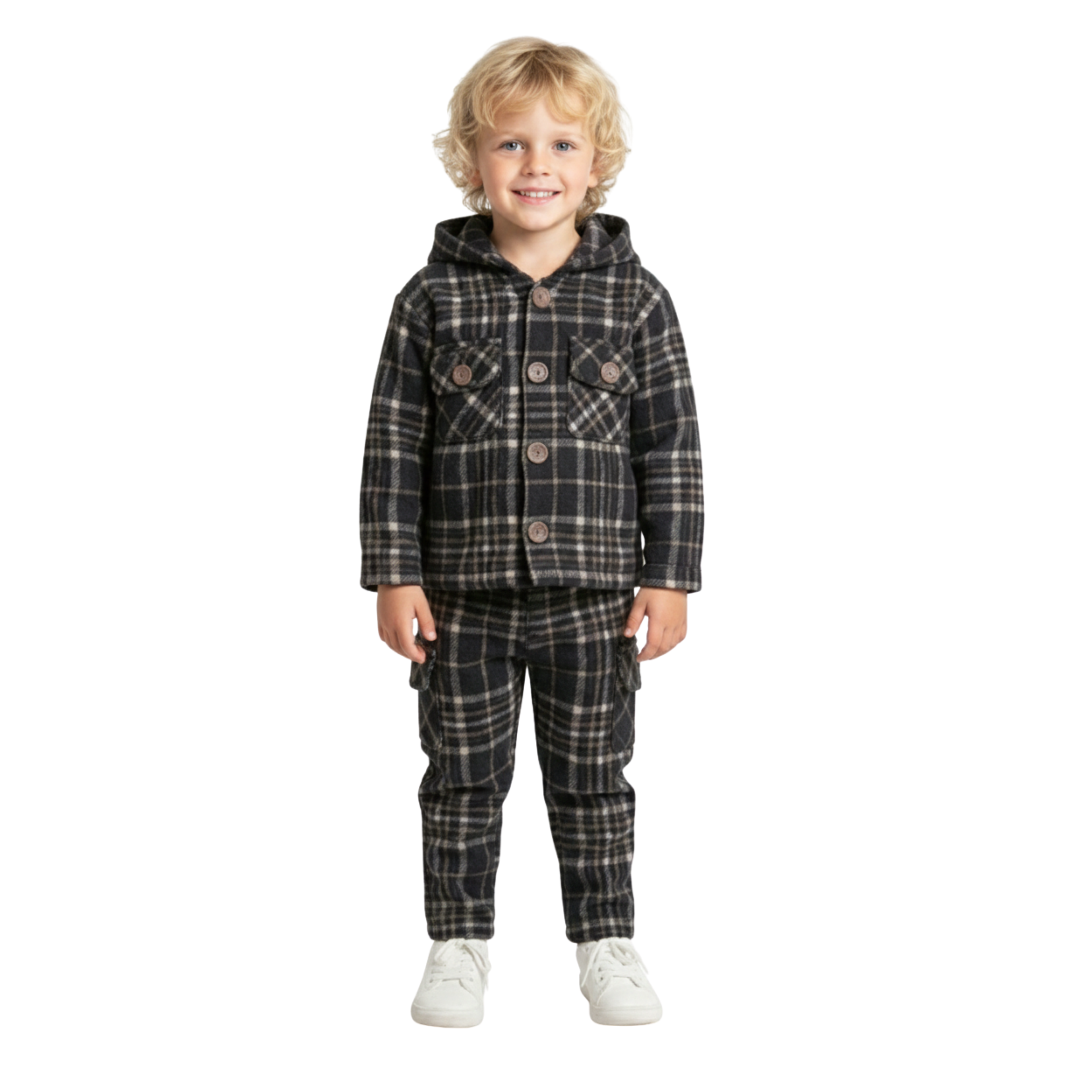 Premium Jacquard Check Hooded Utility Set