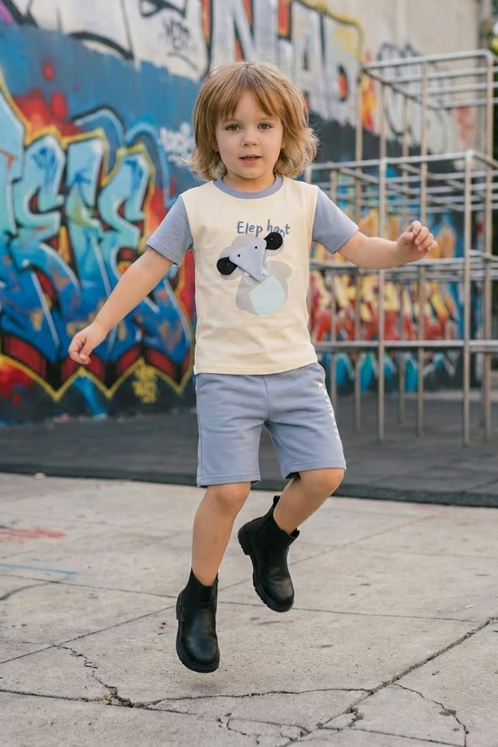 Stylish Kids Graphic T-Shirt &amp; Shorts Set – Modern Casual Look