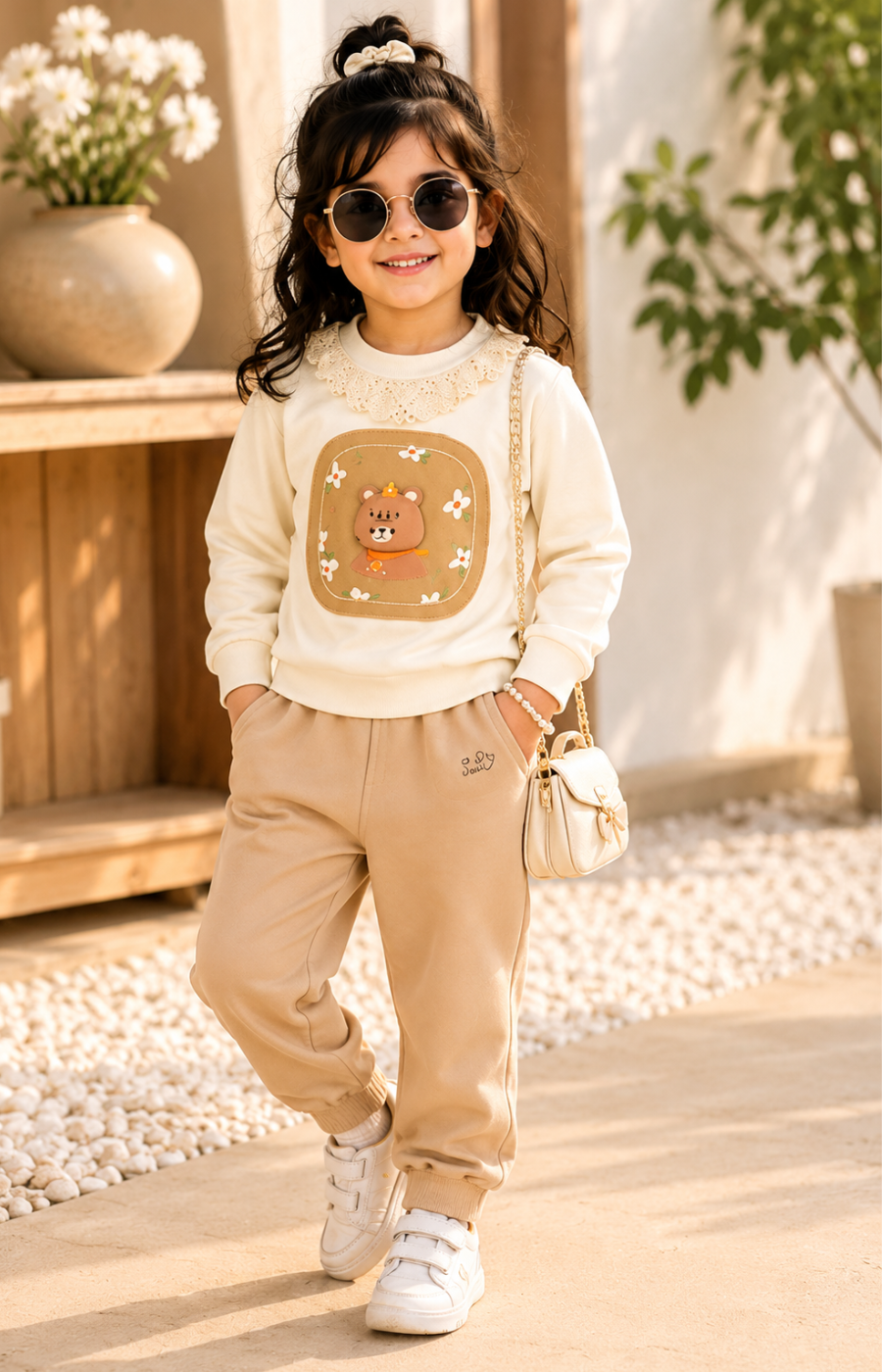 The Little Bunny Girls Pre-Winter Co-Ord Set | Bear Print Sweatshirt &amp; Jogger Set-TLBMM2503