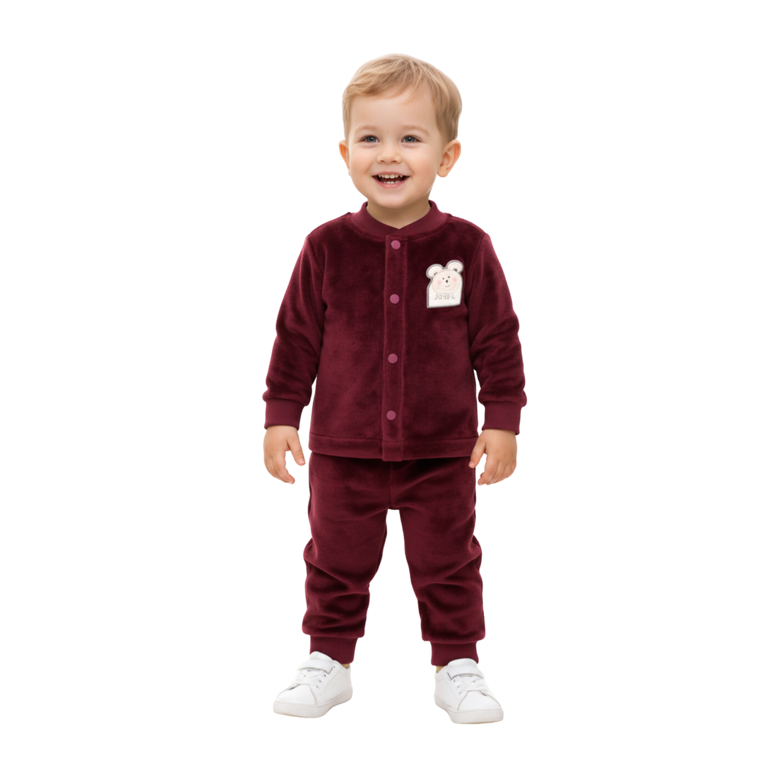 Button-Front Brushing Jogger Set