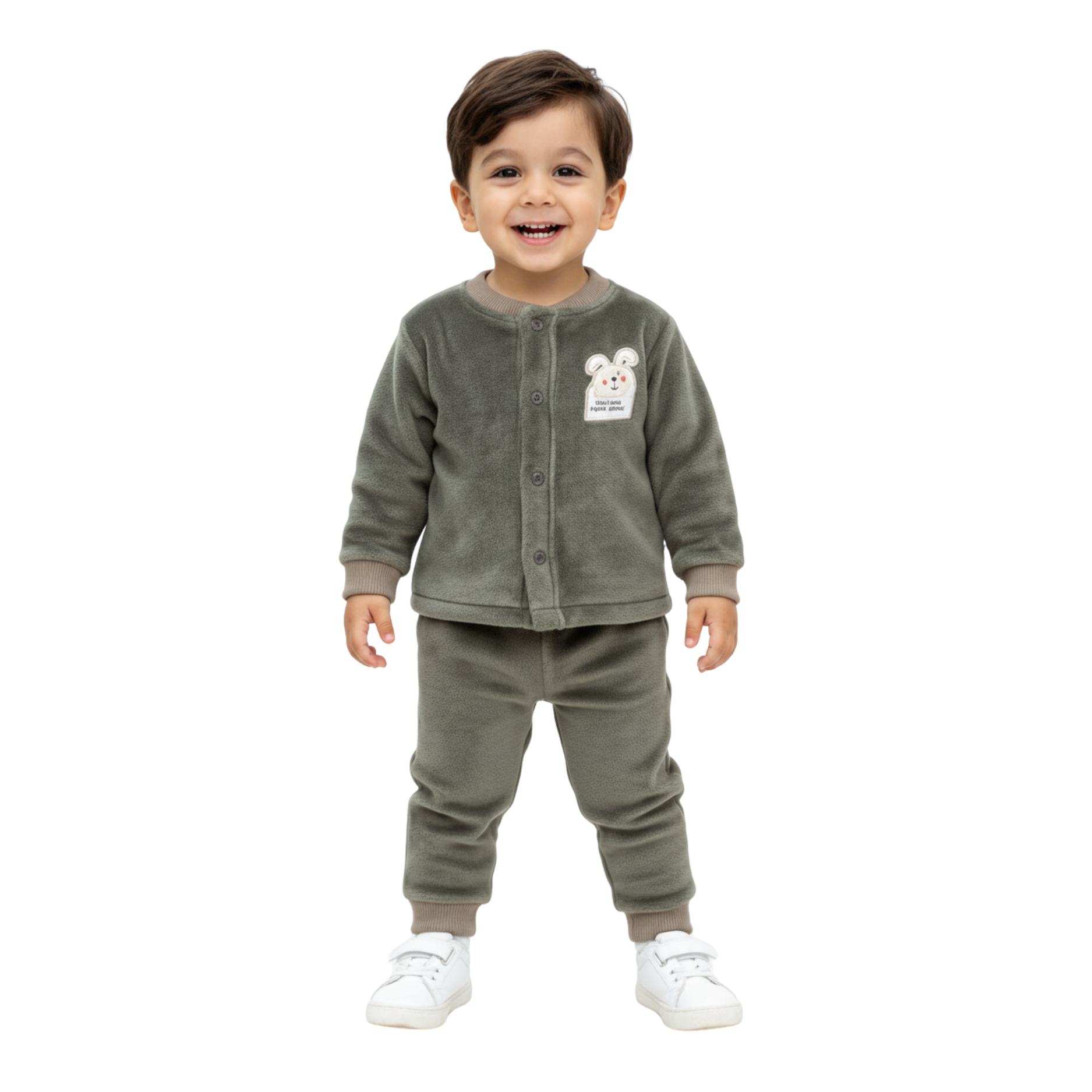 Button-Front Brushing Jogger Set