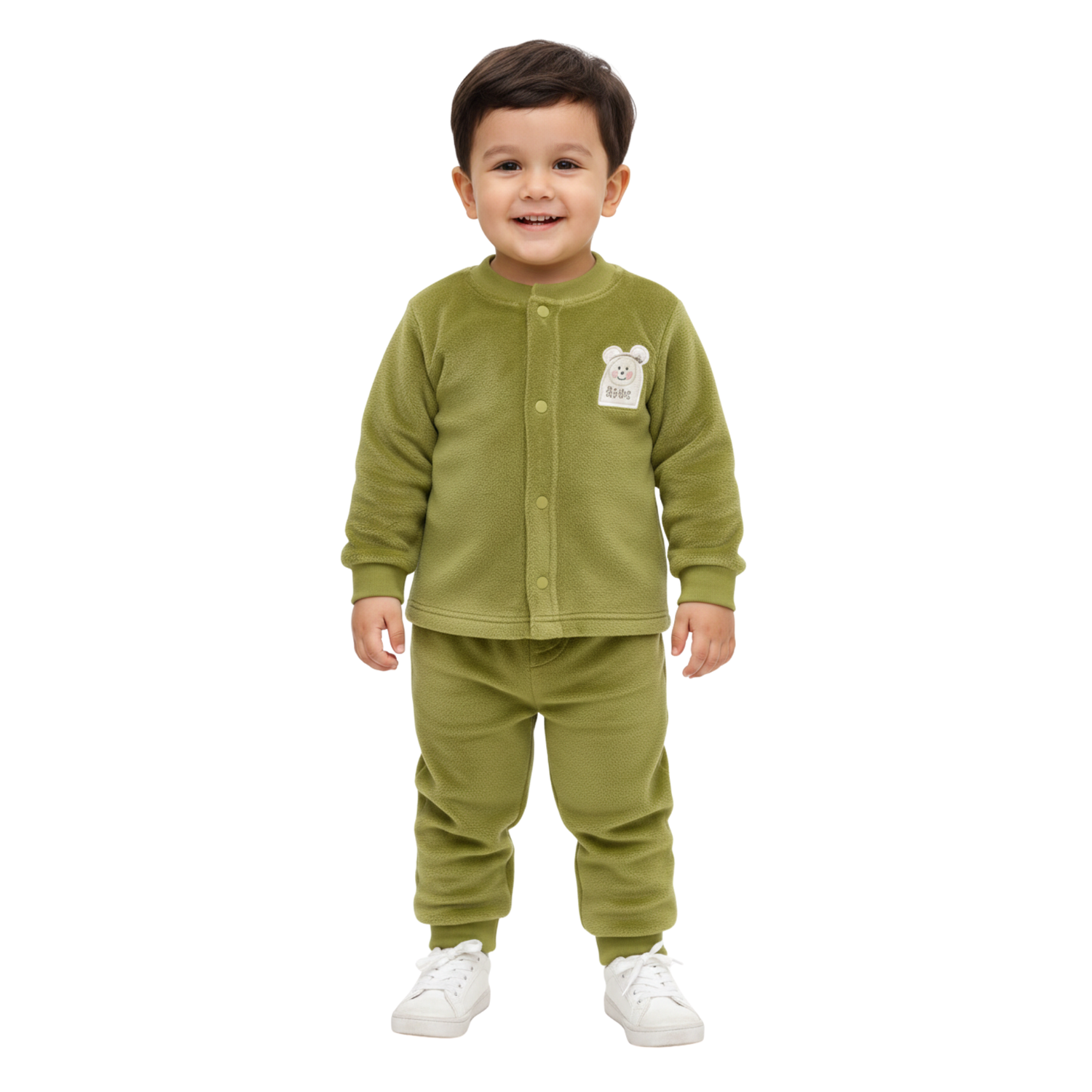 Button-Front Brushing Jogger Set