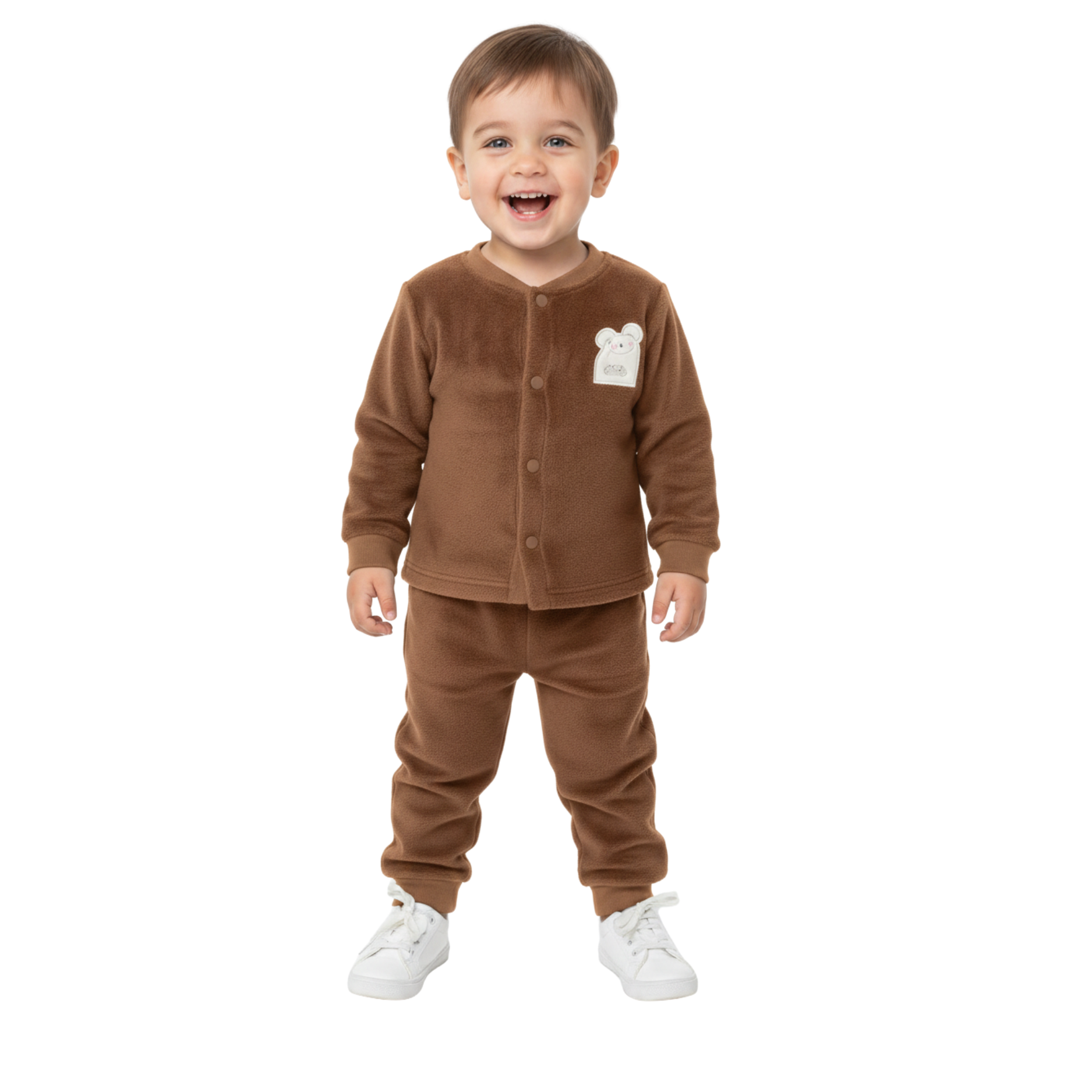 Button-Front Brushing Jogger Set