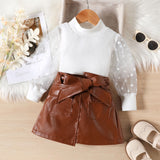 Girls Top with Faux Leather Skirt