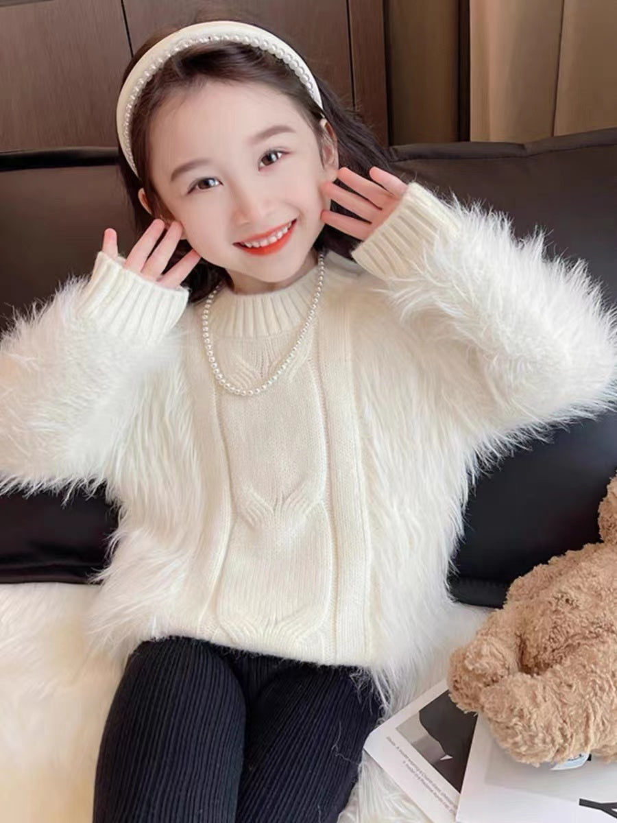 Girls Plush Faux Fur Pullover