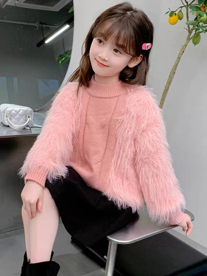 Girls Plush Faux Fur Pullover