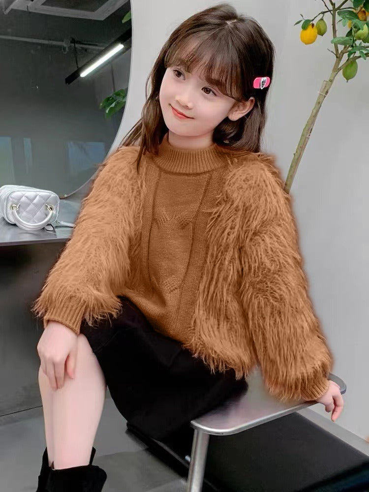 Girls Plush Faux Fur Pullover