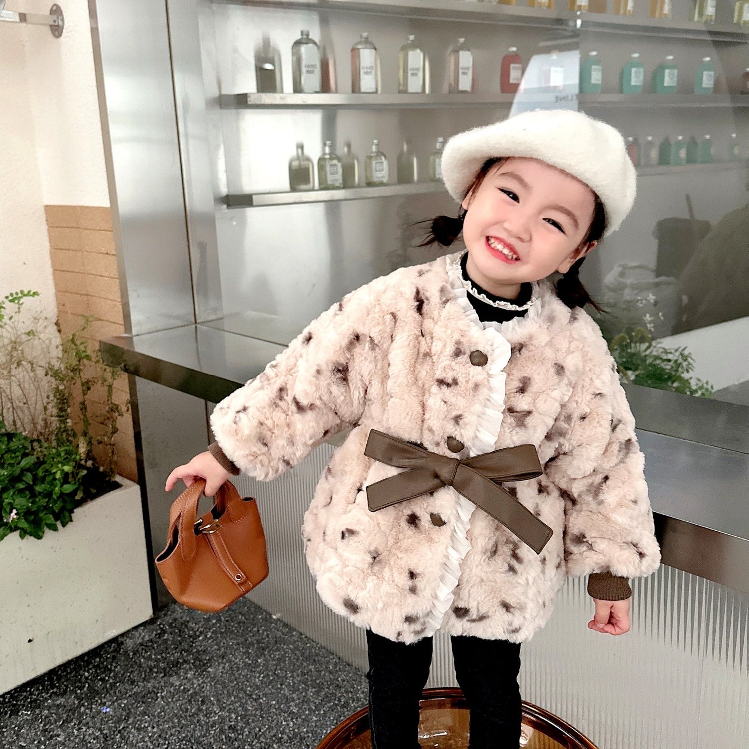 Warm Cozy  Girls Jacket With Bow