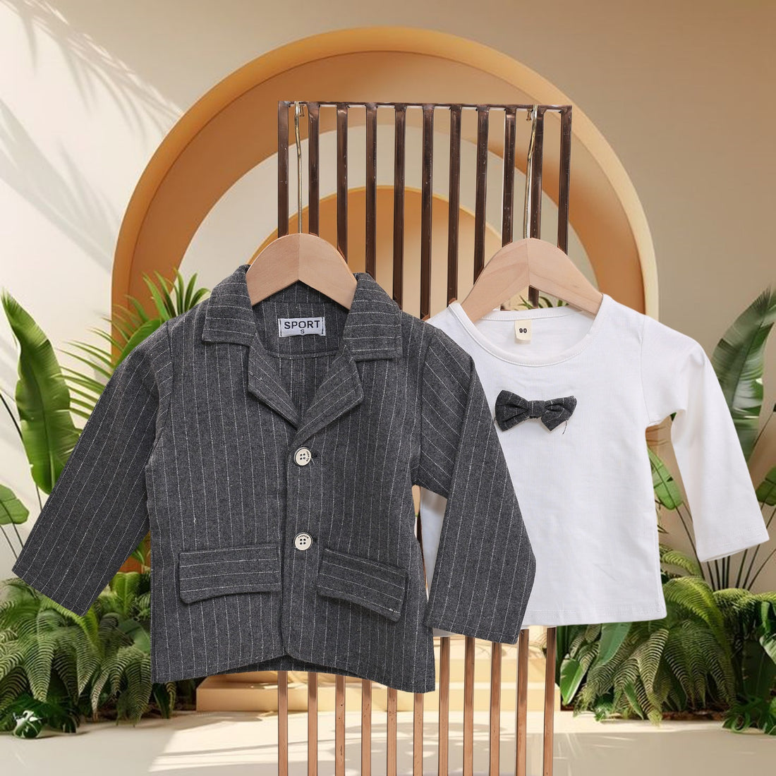 Boys Stripe 3pcs Suit with Bow