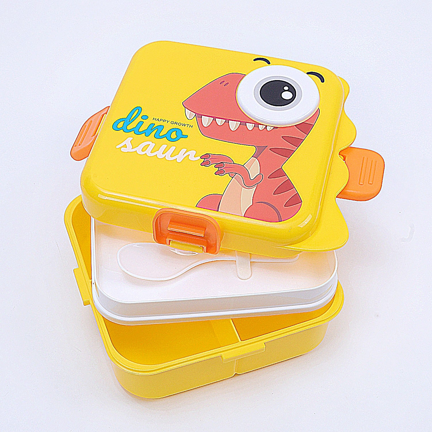 Kids Plastic Lunch Box with Cute Dinosaur Design and Secure Locking Lid