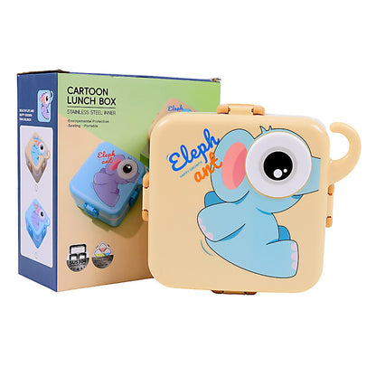 Kids Stainless Steel Lunch Box with Cute Elephant Design and Secure Locking Lid
