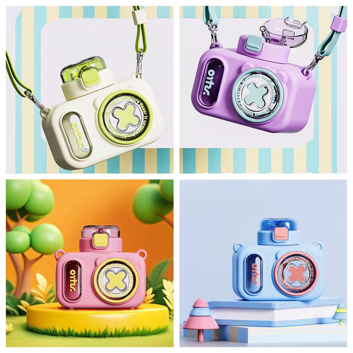 The Little Bunny Camera Shape Kids Sipper Bottle with Straw &amp; Carry Strap | Leakproof BPA-Free Water Bottle | Purple | 600 ml