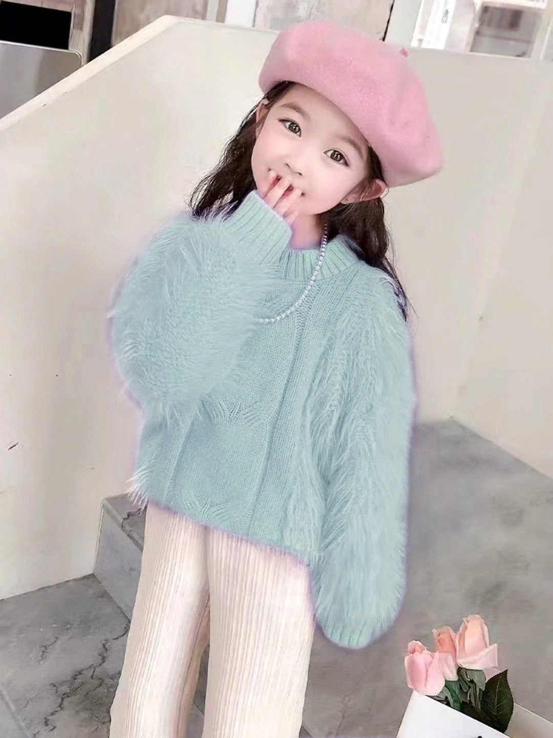 Girls Plush Faux Fur Pullover