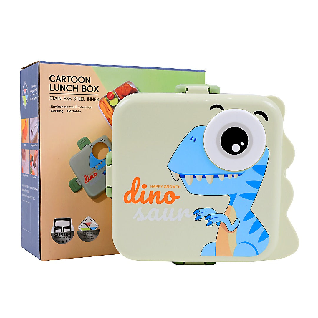Kids Stainless Steel Dinosaur-Themed Lunch Box with Secure Lock