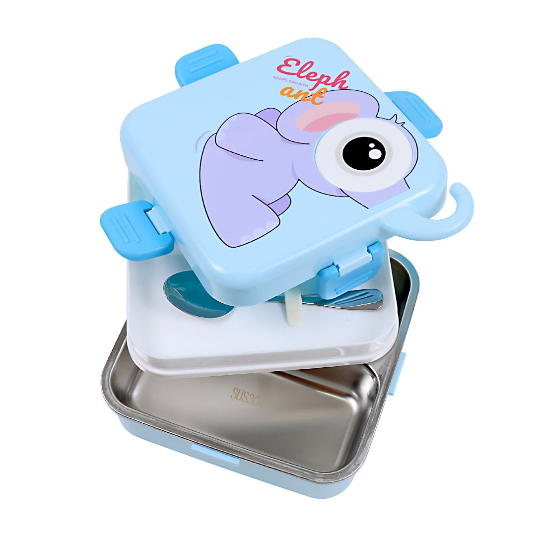 Kids Stainless Steel Lunch Box with Cute Elephant Design and Secure Locking Lid