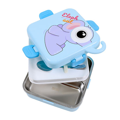 Kids Stainless Steel Lunch Box with Cute Elephant Design and Secure Locking Lid